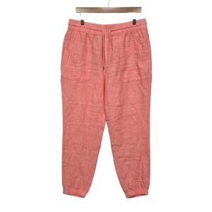 Athleta Linen Blend Jogger Pants Coral Pink Orange Women's Size 12 Beach Coastal